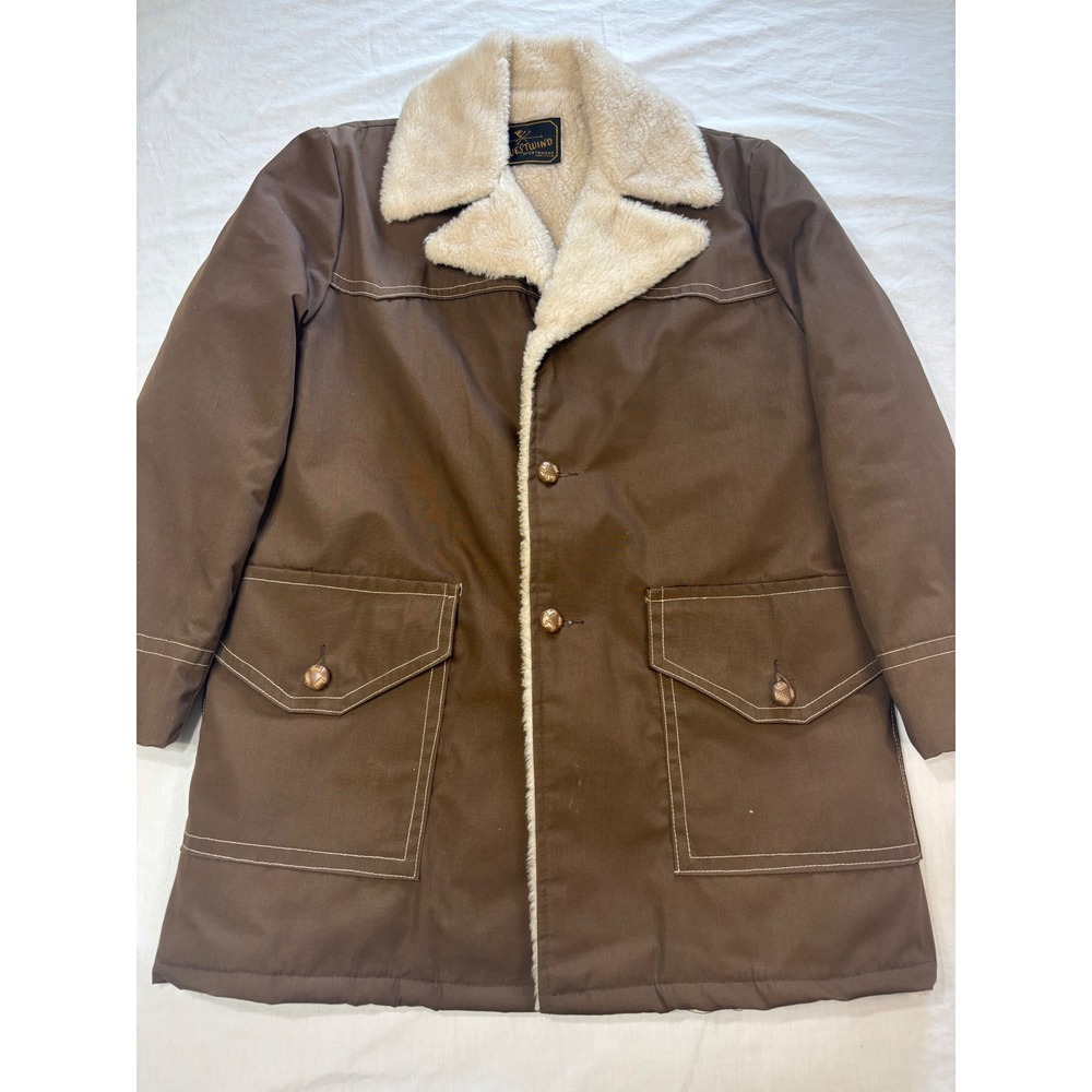 Vintage 70s Westwind Sportswear Ranch Coat Men's XL Brown Sherpa Collar USA Made